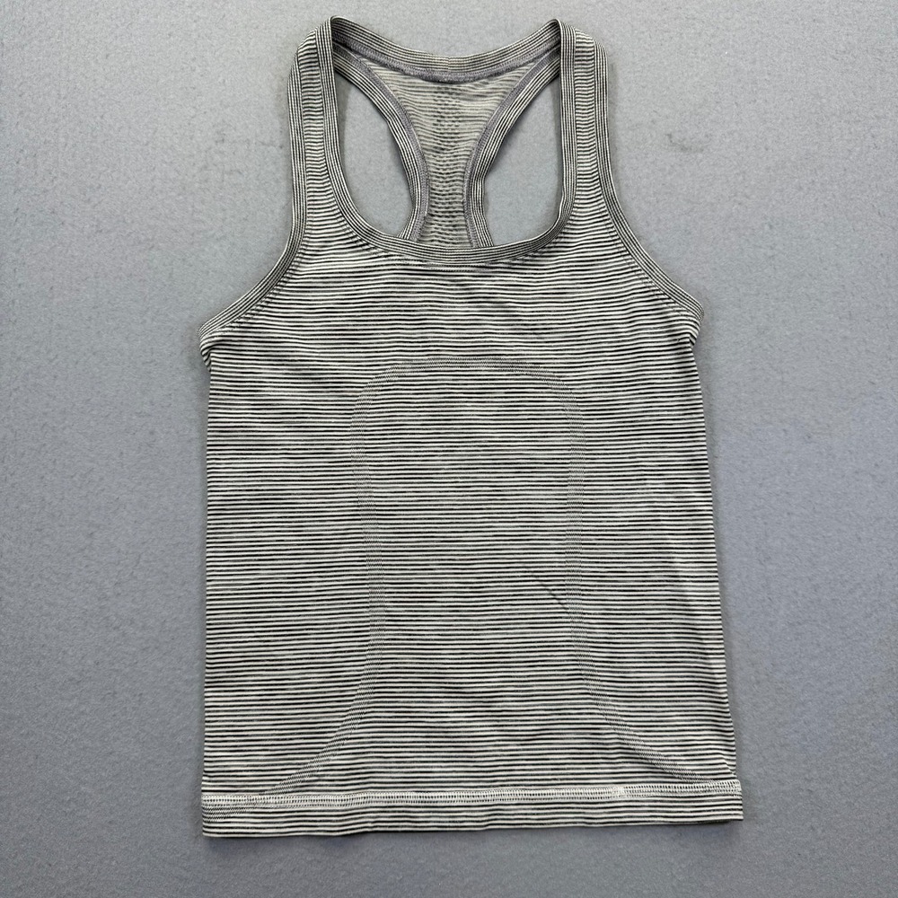 Lululemon Swiftly Tech Racerback Tank‎ Top Gray White Striped Womens Size 4